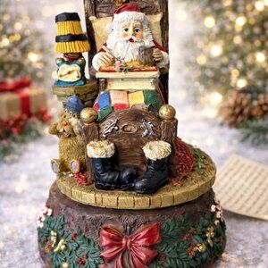 Vintage Santa Musical Figurine Reading in Chair Christmas Decor
